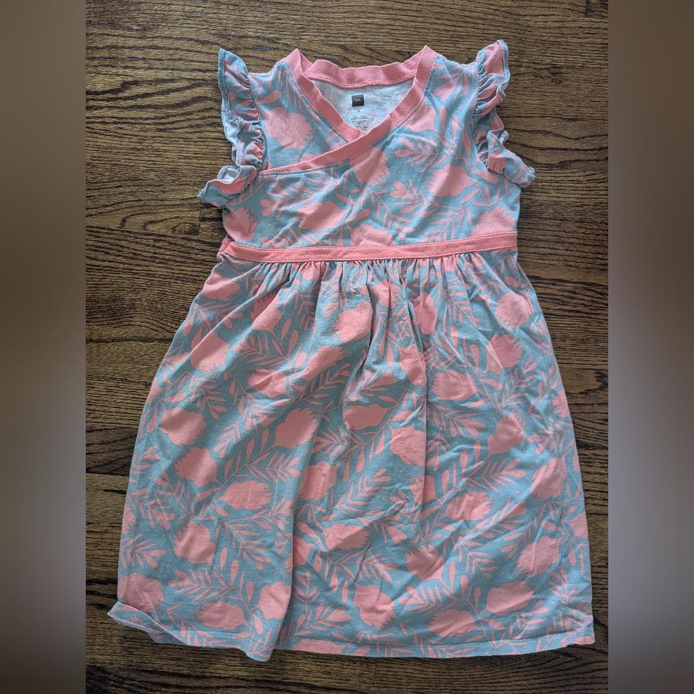 Tea Collection Pink and Blue Leaf Pattern Dress